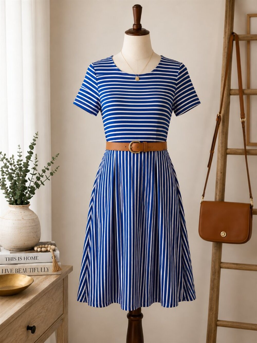 Draper James Blue & White Striped Fit & Flare Dress w/ Pockets | Medium